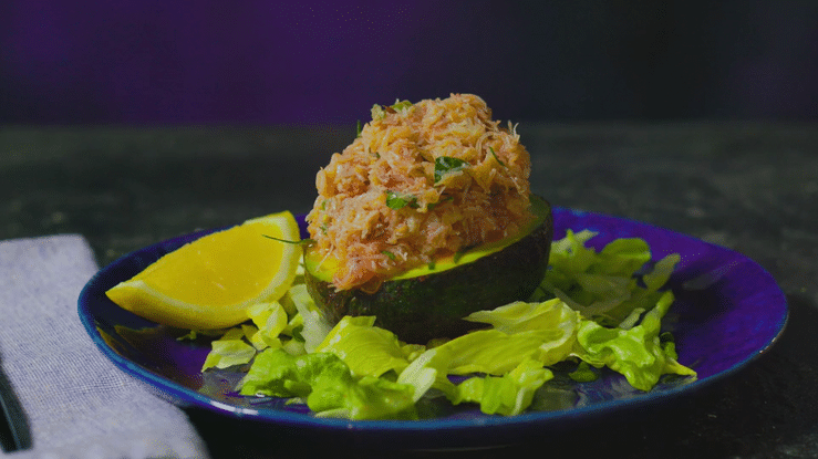 Crab Remoulade, plated with a slice of lemon.